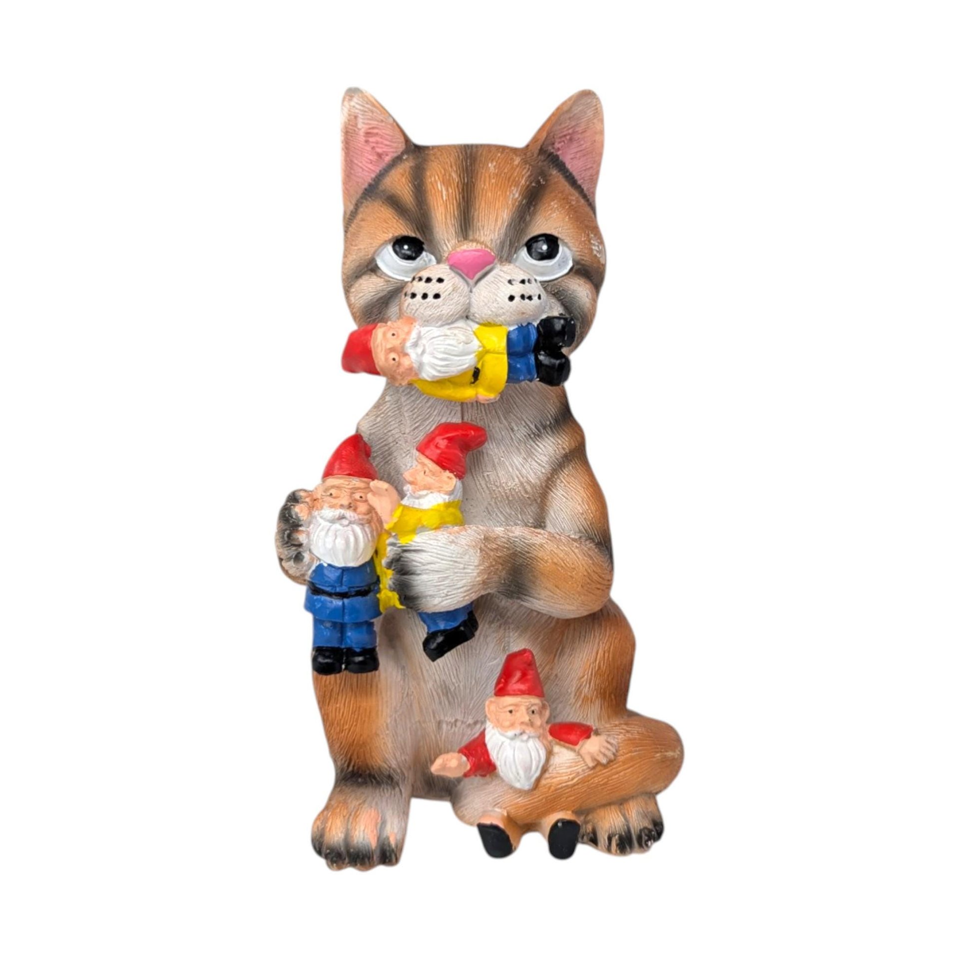 Vintage Resin Cat and Gnomes Figurine