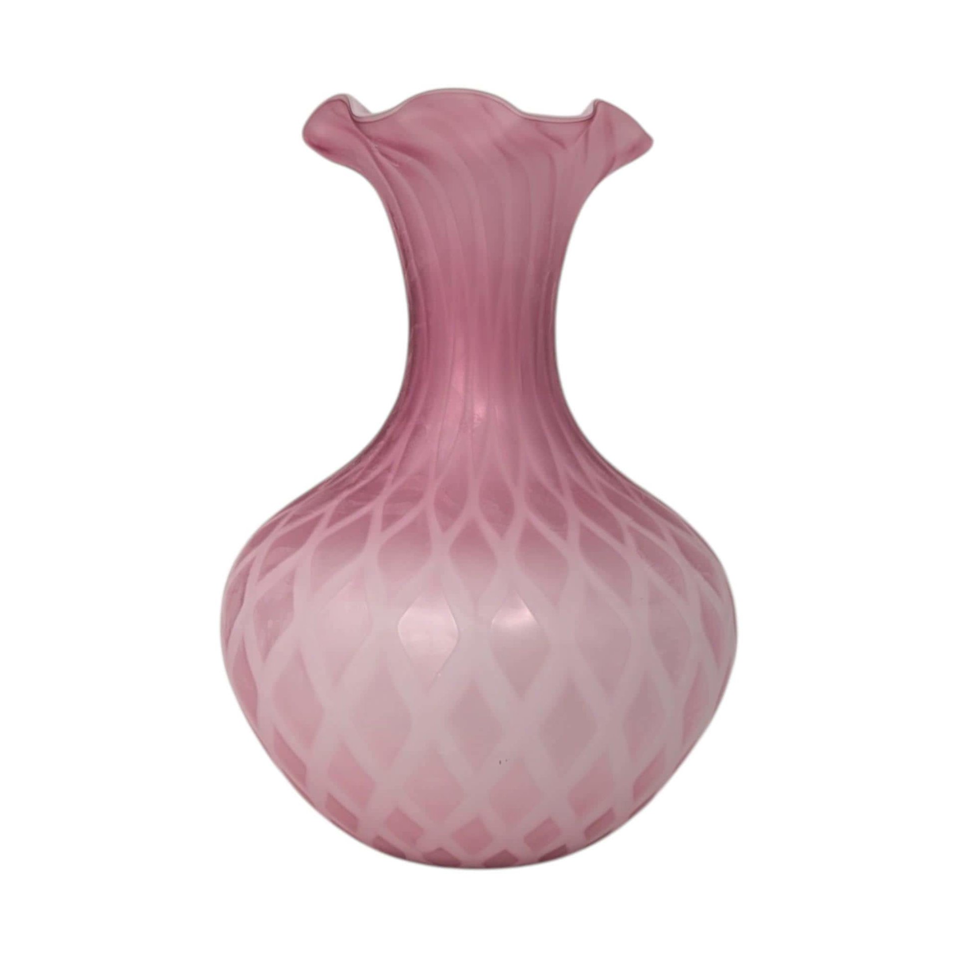 Vintage Pink Murano Diamond Quilled Vase