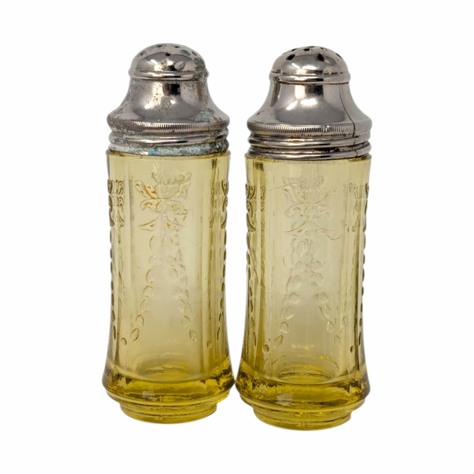 1930s Federal Glass Madrid Amber Shakers