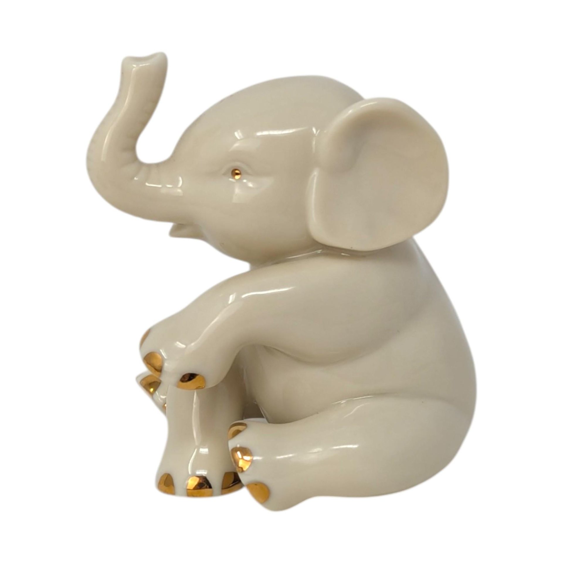 Lenox Porcelain Elephant Figurine – Vintage Animal Sculpture Gold Trim