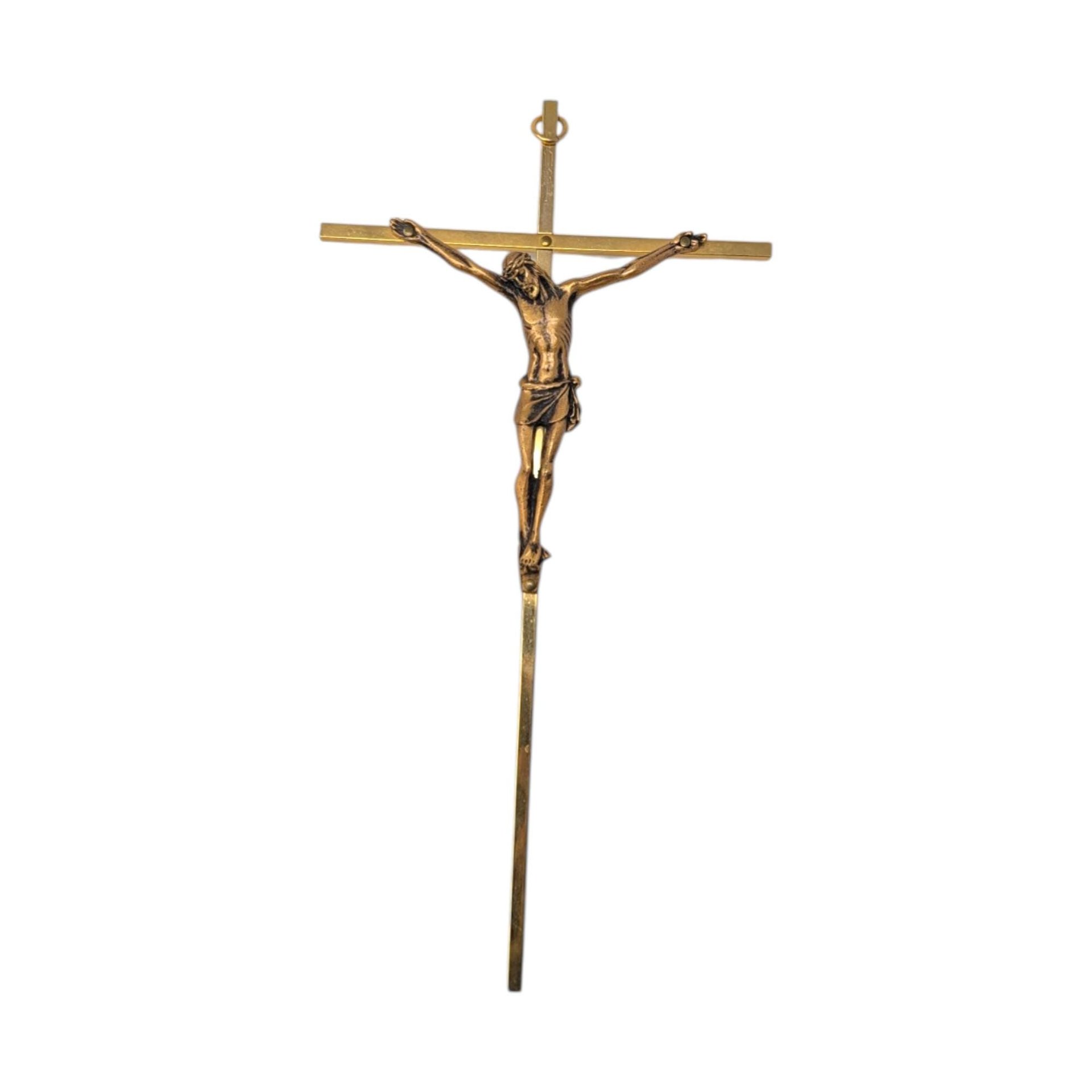 Vintage 10-Inch Gold Tone Metal Wall Crucifix INRI – Religious Devotional Wall Art