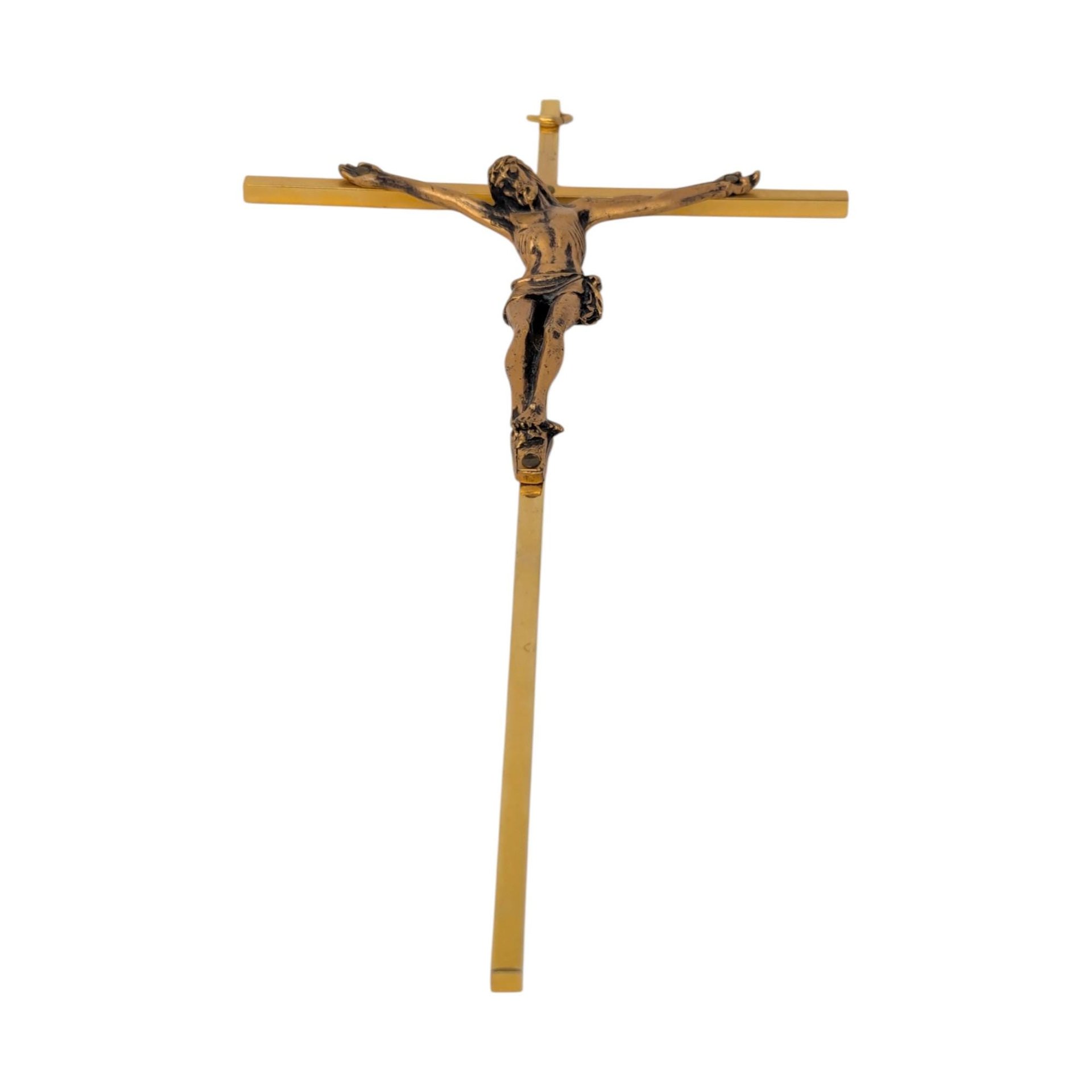 Vintage 10-Inch Gold Tone Metal Wall Crucifix INRI – Religious Devotional Wall Art