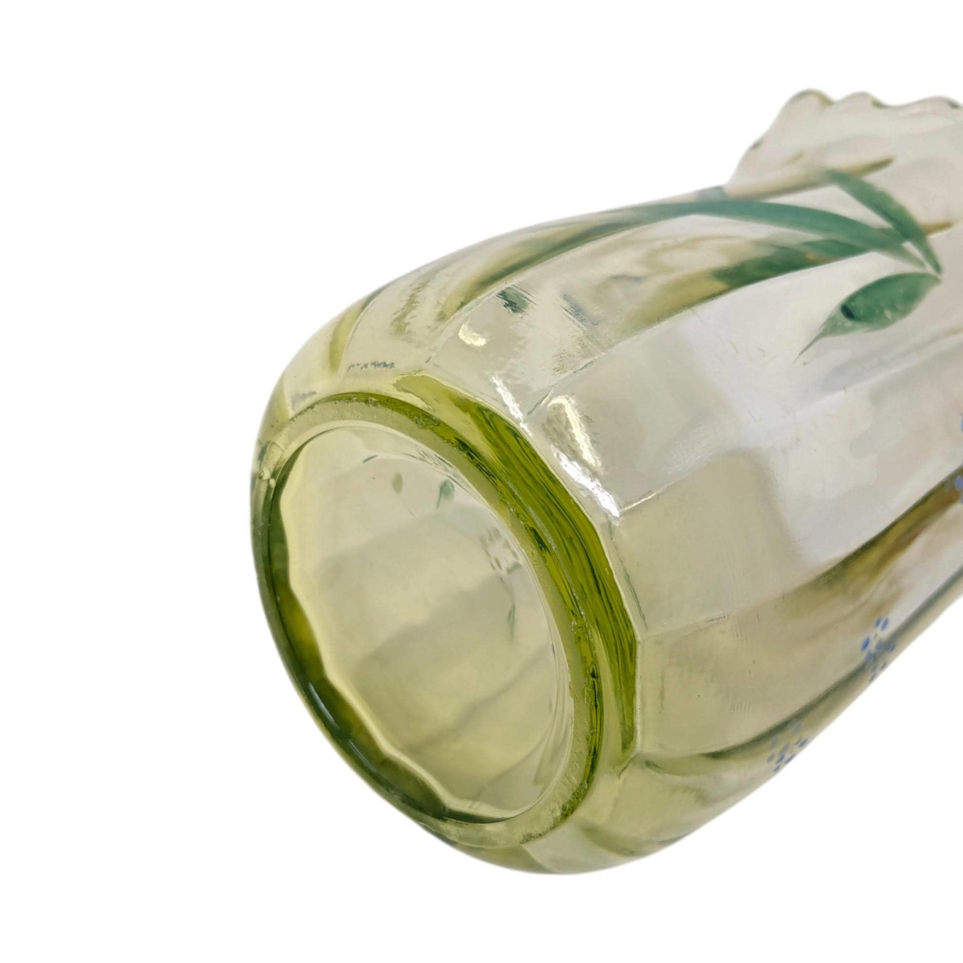 1900s Beaumont Hand Painted Green Uranium Glass Vase – Antique Art Glass Green Decor