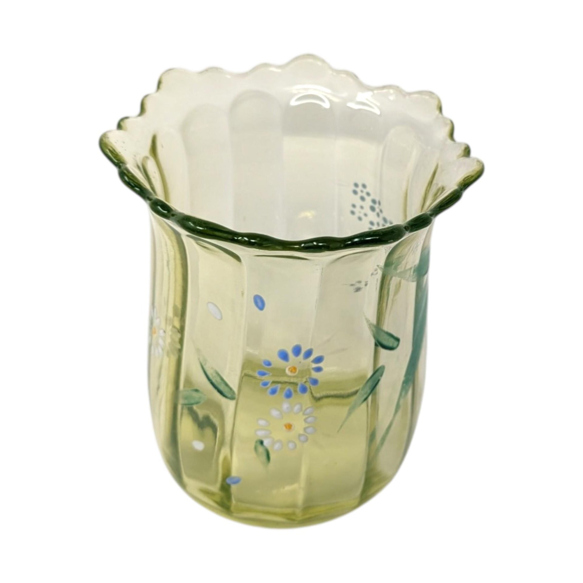 1900s Beaumont Hand Painted Green Uranium Glass Vase – Antique Art Glass Green Decor