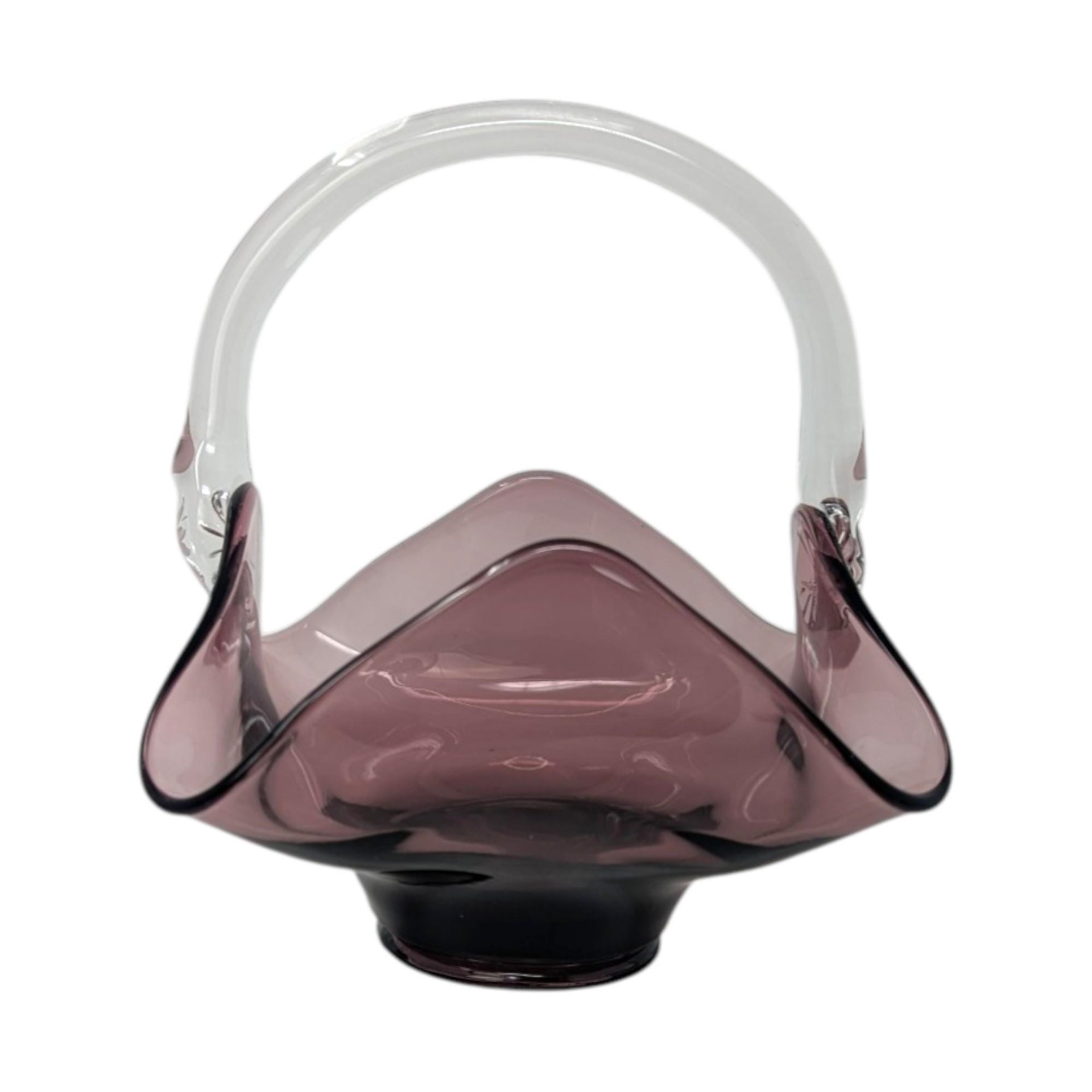 Vintage Viking Glass Amethyst Handkerchief Art Glass Basket – 1960s Mid-Century Purple Decor