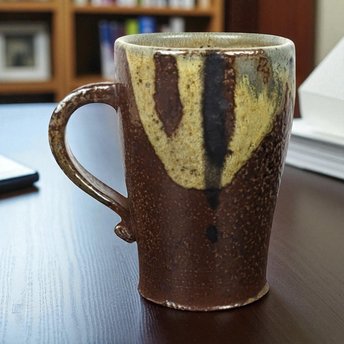 Vintage Handmade Pottery Mug, Studio Pottery, Signed CS, Brown and Tan Glaze, Rustic Coffee Mug
