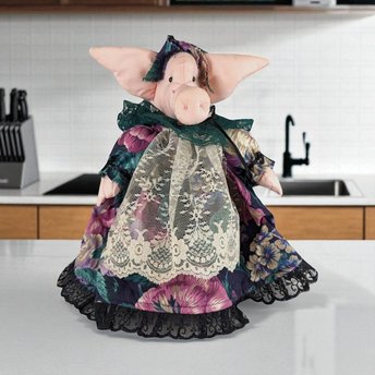 Vintage Handmade Fabric Pig Covered Nonfunctioning Glass Jar, Folk Art, Whimsical Decor, Unique Home Decor