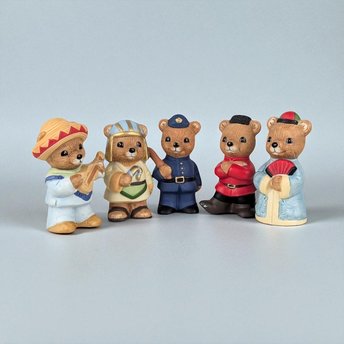Vintage Homco International Bear Figurines, Set of 5, Ceramic Bears, Collectible Bears, World Cultures, Home Decor, Unique Gift