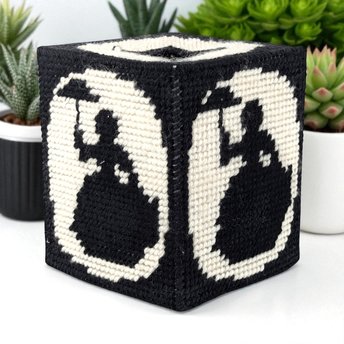 Vintage Handmade Tissue Box Cover, Black & White Needlepoint Lady with Umbrella, Cube Box Cover, Unique Home Decor, Gift for Her