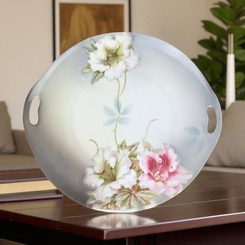 Vintage PV Vessra Germany Floral Plate, Hand-Painted Rose Design, 11" Handled Dresser Tray, Vanity Tray, Gift for Her, Shabby Chic Decor