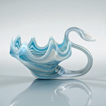 Vintage Blue Swirl Glass Swan Bowl, Hand-Blown, Mid-Century Modern, Collectible