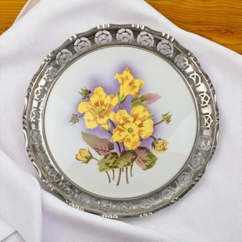 Vintage BMF Germany Floral Tile Serving Tray, Hand Painted Porcelain, Decorative Centerpiece, Gift for Her, Mother's Day Present