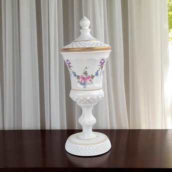 Vintage Westmoreland Roses and Bows Footed Urn with Lid, 12.5" Height, Porcelain Decorative Urn, Elegant Home Decor, Gift for Collector