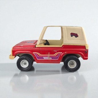 Vintage Red Metal Tonka Mighty Adventure Jeep, 18" Length, Stickers, Collectible Tonka Toy, Gift for Collector