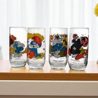 Vintage 1982 Smurf Tumblers, Set of 4, Papa, Jokey, Gargamel, Handy Smurf, Collectible Smurf Glasses, Gift for 80s Nostalgia