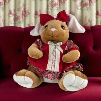1985 Commonwealth Velveteen Rabbit Christmas Bunny Plush, Vintage Holiday Decor, Collectible Stuffed Animal, Gift for Rabbit Lovers