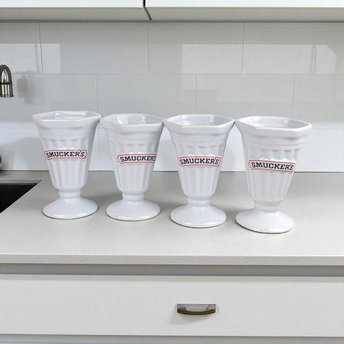 Vintage Smuckers Ceramic Ice Cream Cups, Set of 4, Sundae Dishes, Collectible Kitchenware, Smuckers Memorabilia, Ice Cream Party