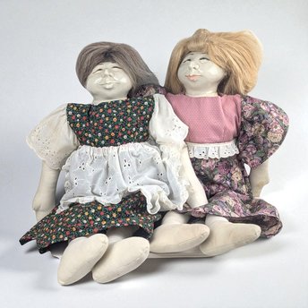 1970s Barbara Lorin Folk Art Doll Pair, Vintage Porcelain Head Dolls, Soft Body Dolls, Collectible Dolls, Handmade Folk, Vintage Dolls