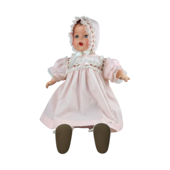 Vintage Baby Doll in Pink Dress and Bonnet, Large Vintage Doll with Moving Eyes and Sound