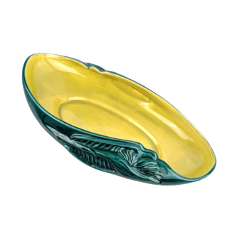 Red Wing Pottery Console Bowl, Bird of Paradise B2014, Green and Yellow Serving Dish