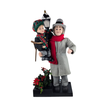 Vintage Animated Scrooge Tiny Tim Holiday Figure, Light Up, Moving
