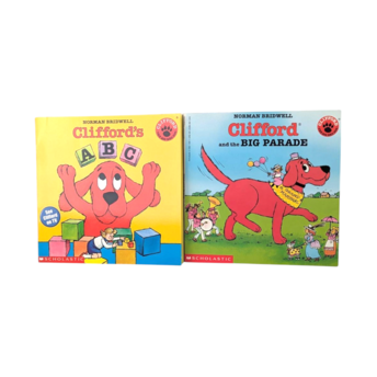 Vintage Clifford the Big Red Dog Book Set, 1980s Scholastic Softcover Pair, Children's ABC and Parade Stories