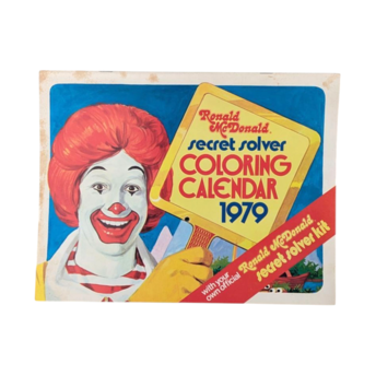 Vintage 1979 Ronald McDonald Coloring Calendar Secret Solver Decoder Kids Activity Collectible Fast Food Memorabilia