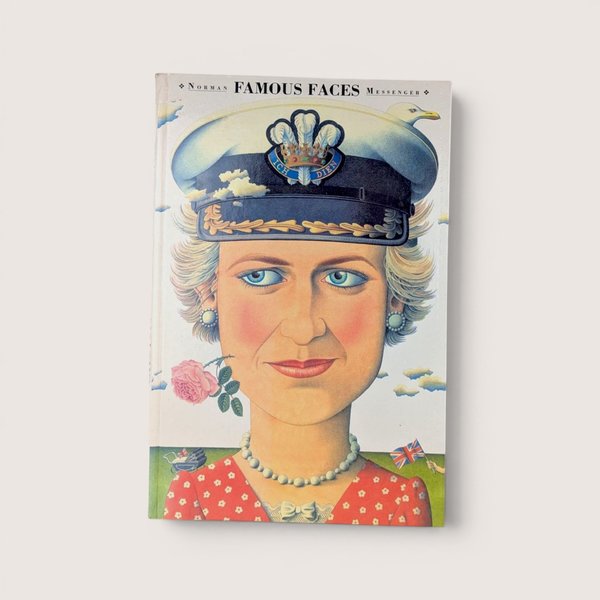Oversized 1995 Famous Faces hardcover book by Norman Messenger featuring a whimsical portrait on the front cover.