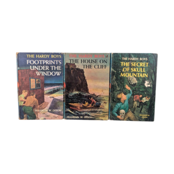Vintage Hardy Boys Trio - Footprints Under Window - House on Cliff - Secret Skull Mountain - Classic Mystery Books - Collectible Gift