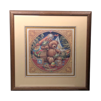 Vintage 1990 Randal Spangler Signed, Numbered, Framed Print, The Draglings Story, Teddy Bear, Fantasy Art. Collectible Wall Decor