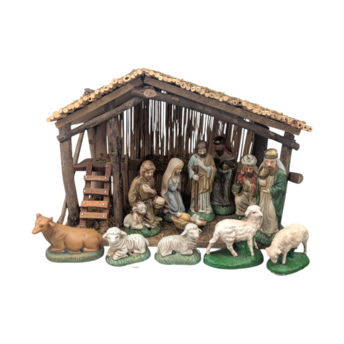 Vintage Sears Nativity Set, 3297890, Wooden Manger, Christmas Holiday Display, Collectible Christian Decor