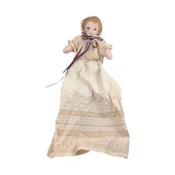 Vintage Handmade Cloth Doll with Long Lace Dress & Bonnet, Folk Art Style Fabric Doll, Traditional Nursery Decor, Collector Soft Doll