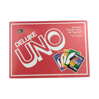 Vintage 1989 Deluxe UNO Card Game, Complete with Cards Holder & Instructions, Classic Family Game Night Fun, International Games Edition