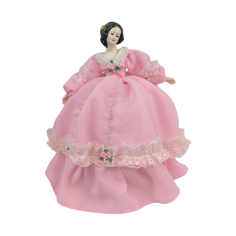 Vintage Bradley Musical Doll Plays Laura's Theme, Pink Lace Gown Lady Figurine, Collectible 6.5 Inch Plastic Head Dresser Doll