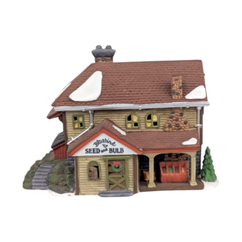 Vintage 1992 Dept 56 New England Village Bluebird Seed & Bulb #5642-1 Lighted Porcelain House With Box, D56 Christmas Garden Shop
