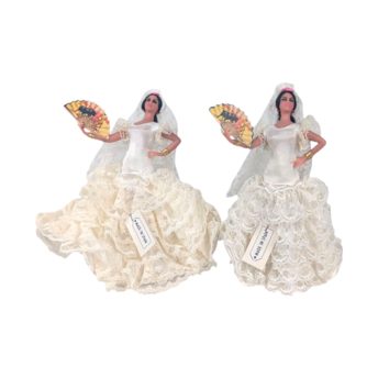 Vintage Pair Spanish Flamenco Dancer Dolls, Made in Spain, 6.5 Inch, Lace Dress, Figurine Collectible Set, Traditional Folk Art