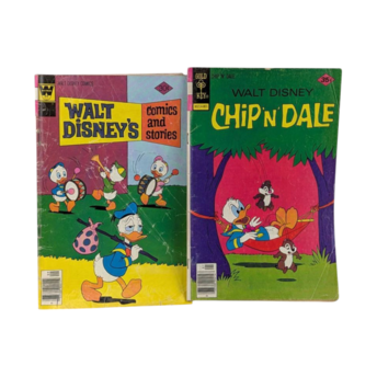 Vintage Disney Comics Lot of 2, Walt Disney's Comics and Stories 444 & Chip 'n' Dale 50, 1970s Donald Duck Comic Book Set, Gold Key Whitman