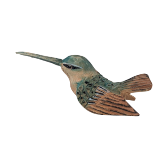 Vintage Hand Carved Wood Hummingbird Figurine, Hand Painted Folk Art Bird Statue, Small Wooden Animal, Bookshelf Sitter, Nature Lover Gift