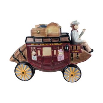 2002 Wells Fargo Stagecoach Cookie Jar, Ceramic Western Decor, Cowboy Kitchen Collectible, U.S. Mail Bank Memorabilia