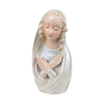 Vintage Norcrest Virgin Mary Planter, Iridescent Ceramic Madonna Bust, Mid-Century Religious Figurine, Catholic Home Decor, Christian Gift