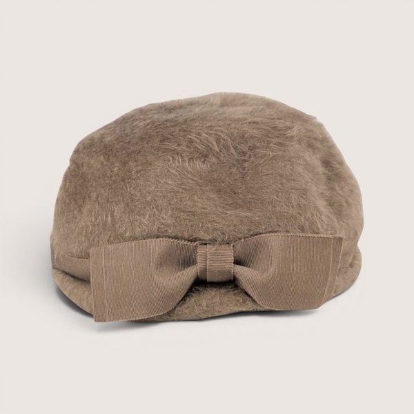 Vintage taupe fur felt BelMar ladies hat featuring a matching grosgrain ribbon bow on the front brim.