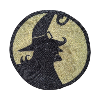 Vintage Beaded Witch Silhouette Placemat - Halloween Table Decor - Spooky Wall Hanging Centerpiece