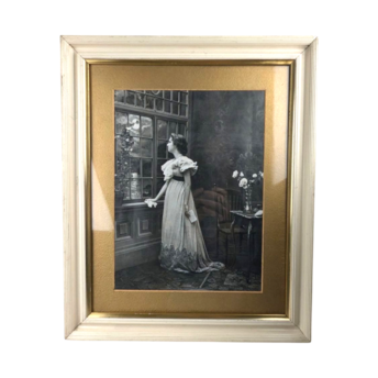 Ullman Mfg Co 1898 Print "Watching and Waiting" Framed Victorian Wall Art, Woman Gazing at Moon, Gilded Age Edwardian Home Decor