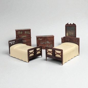 Vintage Renwal Dollhouse Bedroom Set, 1:16 Scale Modern Furniture, Miniature Beds Dressers Vanity, 1950s Collector Toy