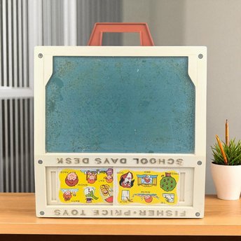Vintage 1975 Fisher Price School Days Desk, Complete Magnetic Letters & Cards, #176 Portable Chalkboard, 1970s Educational Toy