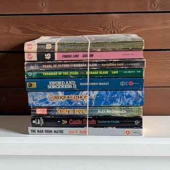 Vintage Sci-Fi Fantasy Book Lot, 70s 80s Paperback Collection, Dragon Lance, Lone Wolf Gamebook, Marion Zimmer Bradley, Sword and Sorcery