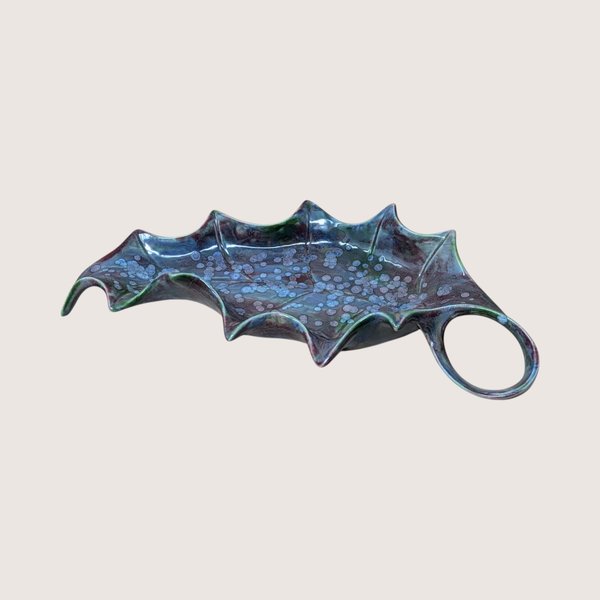 1970s Handmade Ceramic Holly Leaf Dish