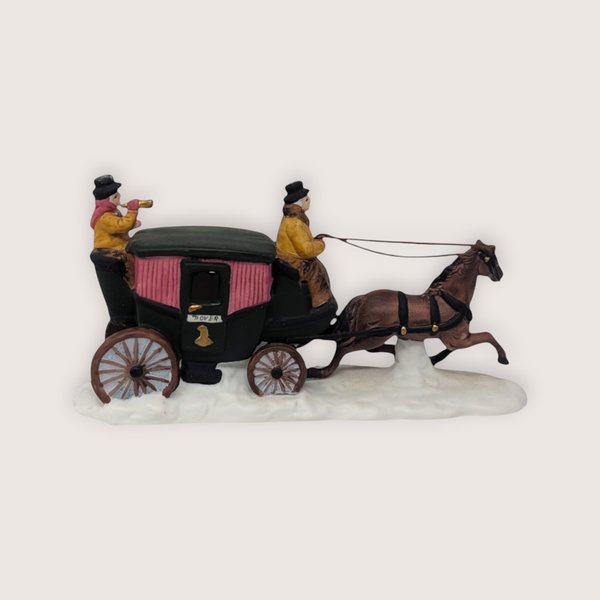 Handpainted porcelain Department 56 Heritage Village Dover Coach figurine with horse and carriage.