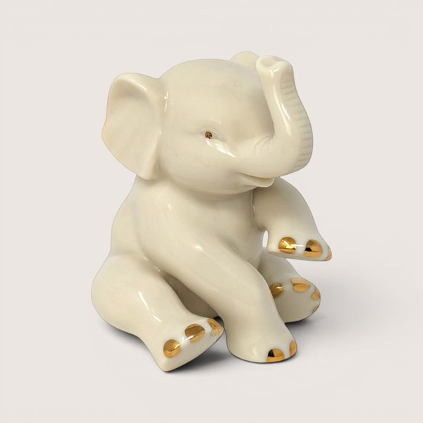 1980s Lenox Porcelain Elephant Figurine with Gold Accents