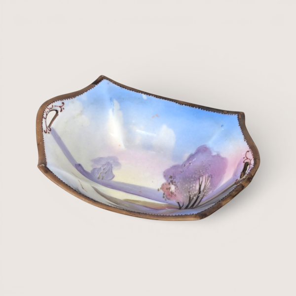 1910s Nippon Porcelain Trinket Dish Landscape Hand Painted Scenic Tray